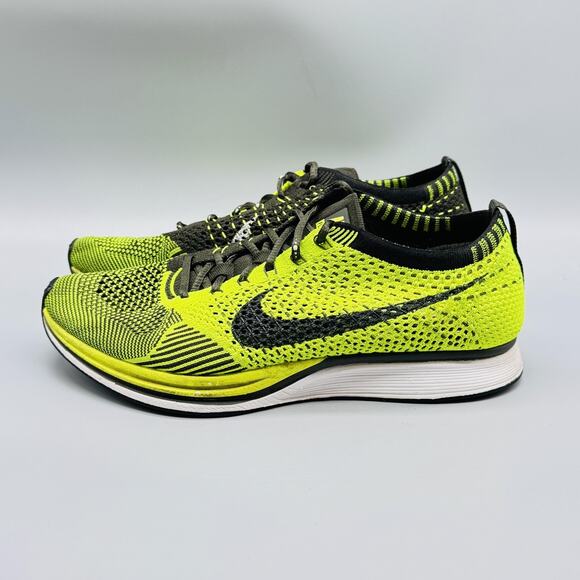 Nike Shoes Mens 7 Volt Black Flyknit Racer Running Lightweight Athletic Sneakers - Picture 5 of 12